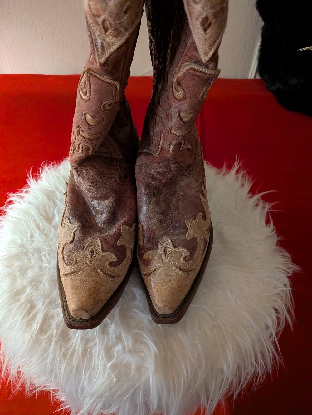 Women's Two-Tone Brown Leather Western Ankle Boots